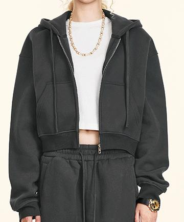 Cropped Zip-Up Fleece Hoodie