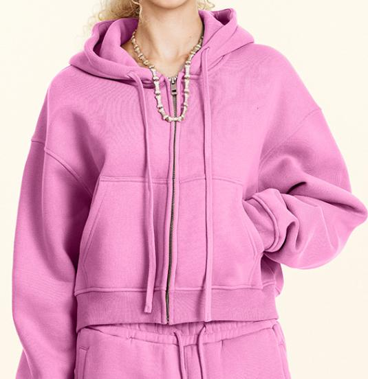 Cropped Zip-Up Fleece Hoodie
