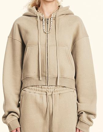 Cropped Zip-Up Fleece Hoodie