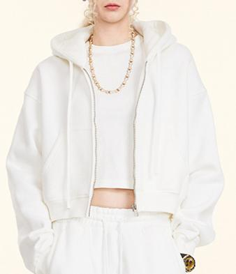 Cropped Zip-Up Fleece Hoodie