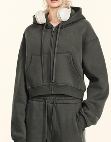 Cropped Zip-Up Fleece Hoodie