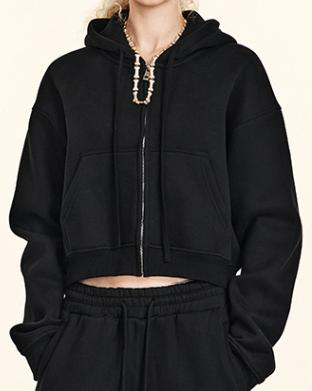 Cropped Zip-Up Fleece Hoodie