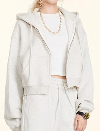 Cropped Zip-Up Fleece Hoodie
