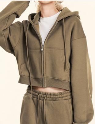 Cropped Zip-Up Fleece Hoodie