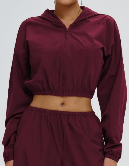 Cropped Zip Windbreaker Hoodie