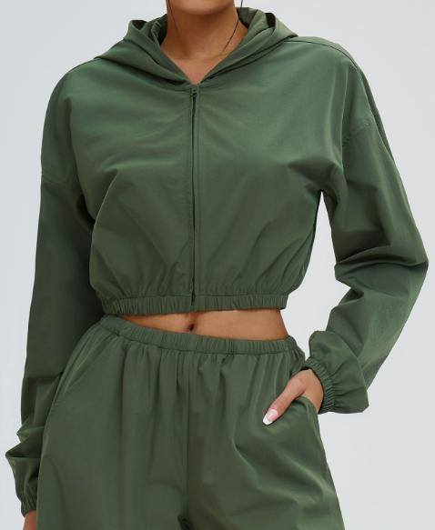 Cropped Zip Windbreaker Hoodie