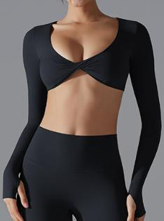 Twist-Front Long-Sleeve Crop Top