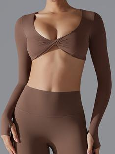 Twist-Front Long-Sleeve Crop Top