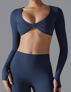 Twist-Front Long-Sleeve Crop Top
