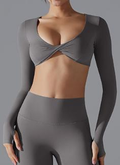 Twist-Front Long-Sleeve Crop Top