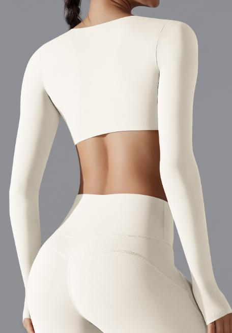 Twist-Front Long-Sleeve Crop Top