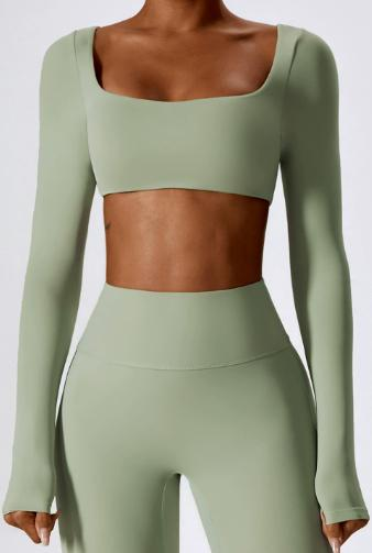 Square-Neck Long-Sleeve Crop