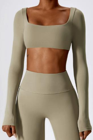 Square-Neck Long-Sleeve Crop