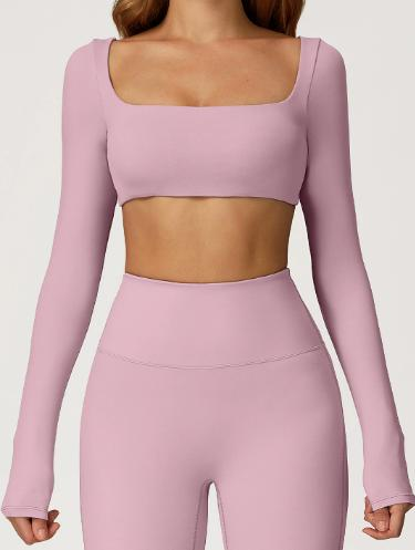 Square-Neck Long-Sleeve Crop