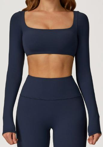 Square-Neck Long-Sleeve Crop