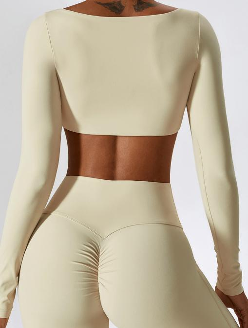 Square-Neck Long-Sleeve Crop