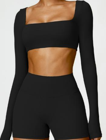 Square-Neck Long-Sleeve Cutout Crop