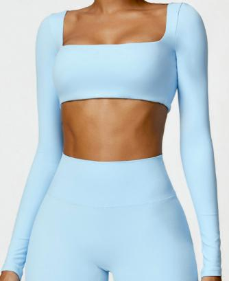 Square-Neck Long-Sleeve Cutout Crop
