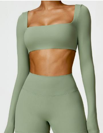 Square-Neck Long-Sleeve Cutout Crop