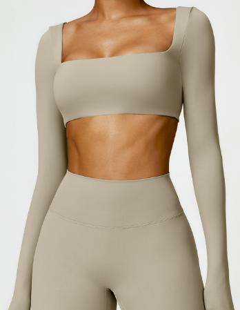 Square-Neck Long-Sleeve Cutout Crop