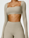 Square-Neck Long-Sleeve Cutout Crop