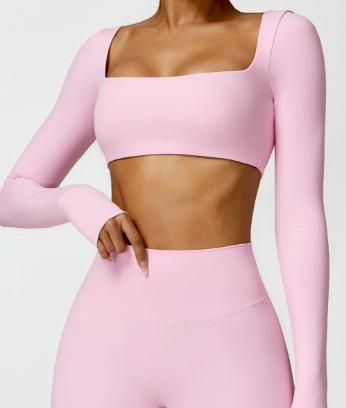 Square-Neck Long-Sleeve Cutout Crop