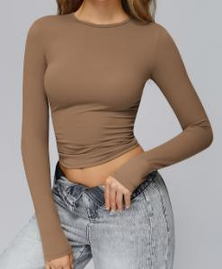 Square-Neck Long-Sleeve Crop Top