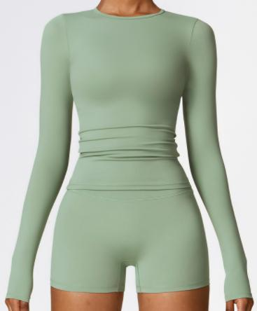 Square-Neck Long-Sleeve Crop Top