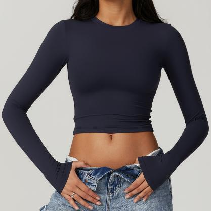Long-Sleeve Ruched Crop Top