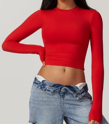 Long-Sleeve Ruched Crop Top