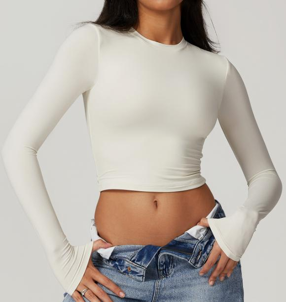 Long-Sleeve Ruched Crop Top