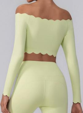 Scallop-Hem Off-Shoulder Crop Top