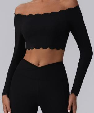 Scallop-Hem Off-Shoulder Crop Top