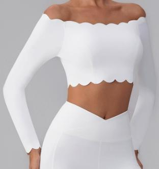 Scallop-Hem Off-Shoulder Crop Top