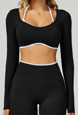 Seamless Contrast Trim Long Sleeve Crop