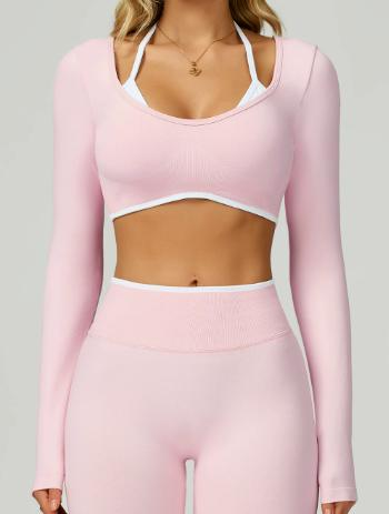 Seamless Contrast Trim Long Sleeve Crop