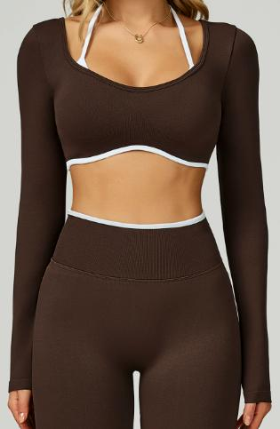 Seamless Contrast Trim Long Sleeve Crop