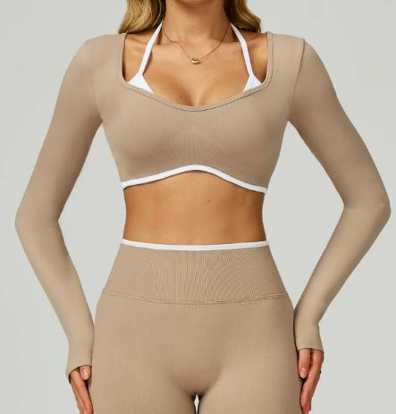 Seamless Contrast Trim Long Sleeve Crop