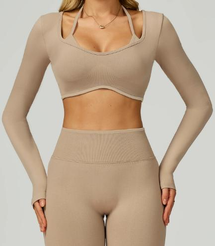 Seamless Contrast Trim Long Sleeve Crop