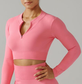 Seamless Half-Zip Long-Sleeve Crop Top