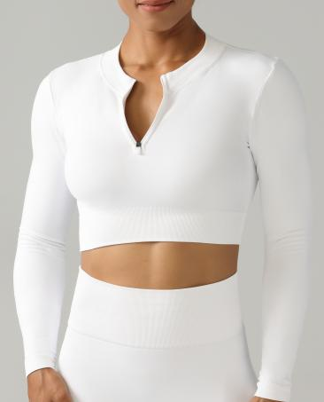 Seamless Half-Zip Long-Sleeve Crop Top