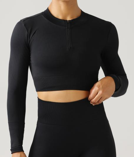 Seamless Half-Zip Long-Sleeve Crop Top