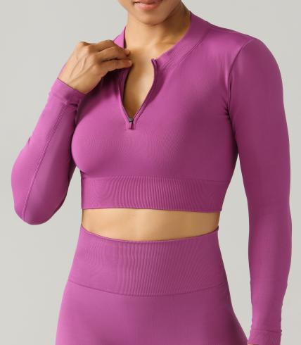 Seamless Half-Zip Long-Sleeve Crop Top