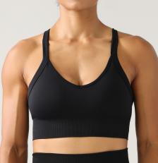 Seamless Cross-Back V-Neck Sports Bra