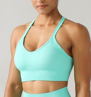 Seamless Cross-Back V-Neck Sports Bra