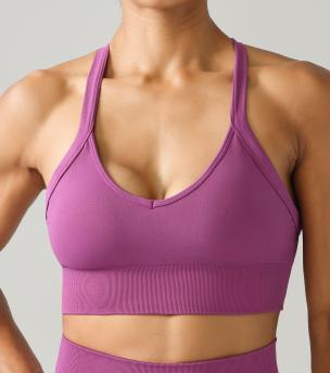 Seamless Cross-Back V-Neck Sports Bra