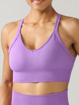 Seamless Cross-Back V-Neck Sports Bra