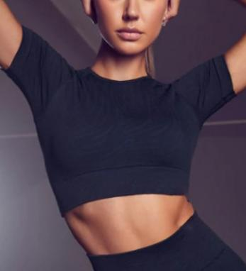 Seamless Wave-Print Short-Sleeve Crop Top