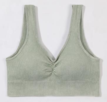 Seamless Ribbed V-Neck Sports Bra