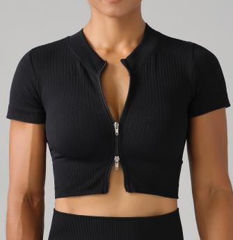 Seamless Ribbed Zip Crop Top